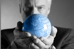 man holding globe