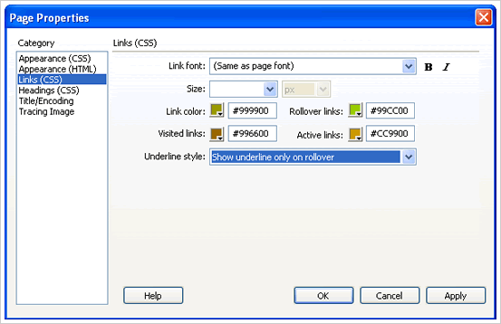 Defining Links in Dreamweaver